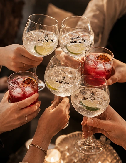 Friends toasting with Smidgin gin and tonics